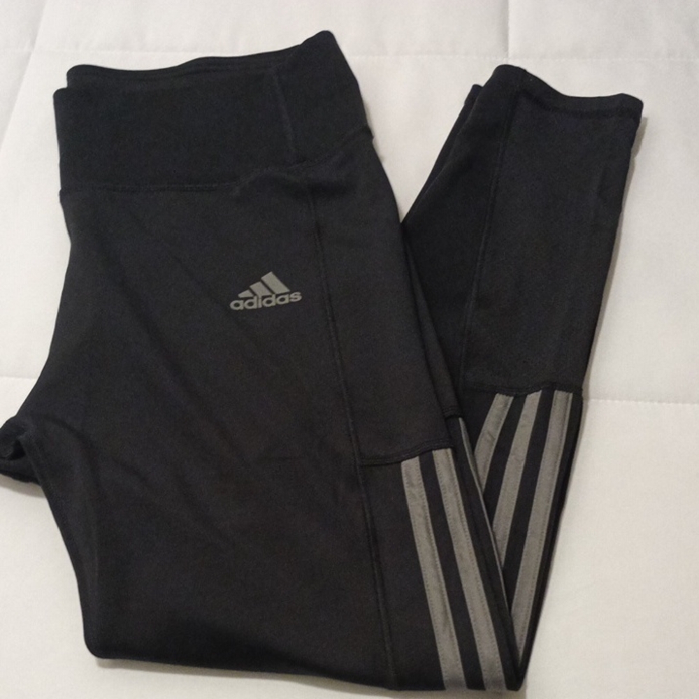 Adidas PRIMEGREEN AEROREADY Black Leggings with Gray Stripes